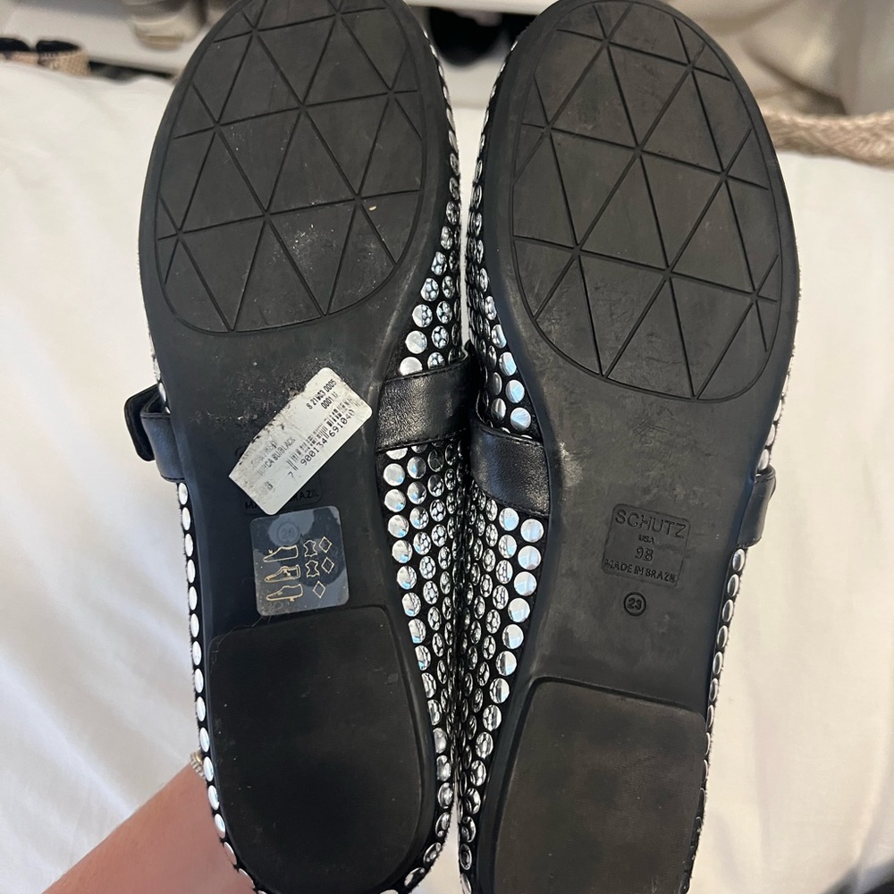 SCHUTZ Black and Silver Studded Flats - Picture 2 of 2
